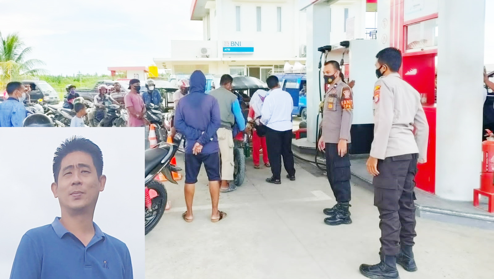 Salah satu aktifitas SPBU di Kota Buol (Insert : Owner SPBU Kali Jemmy Todar