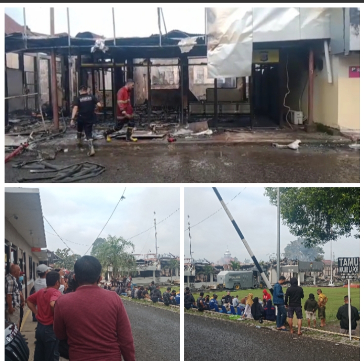 Salah satu bangunan milik Polres Kotamobagu yang terbakar 