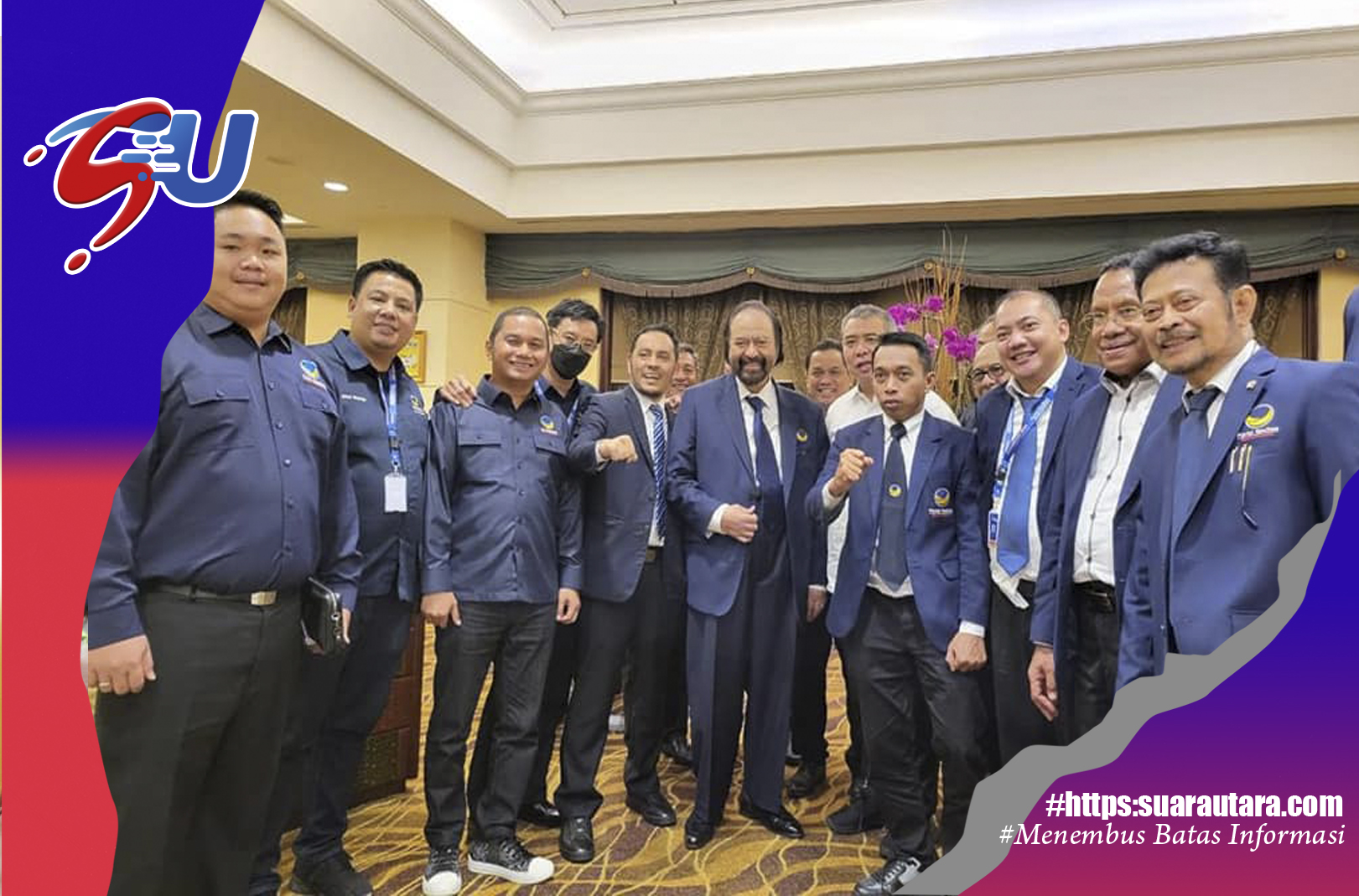 Ketua DPD Nasdem Buol, Ryan Nathanel Kwendy saat berfoto bersama Ketum Surya Paloh, Mentan Yasin Limpo, dan para petingi Partai Nasdem saat penutupan Rakernas Nasdem , Jumat (17/6/2022) bertempat di JCC Jakarta (Foto : IST)