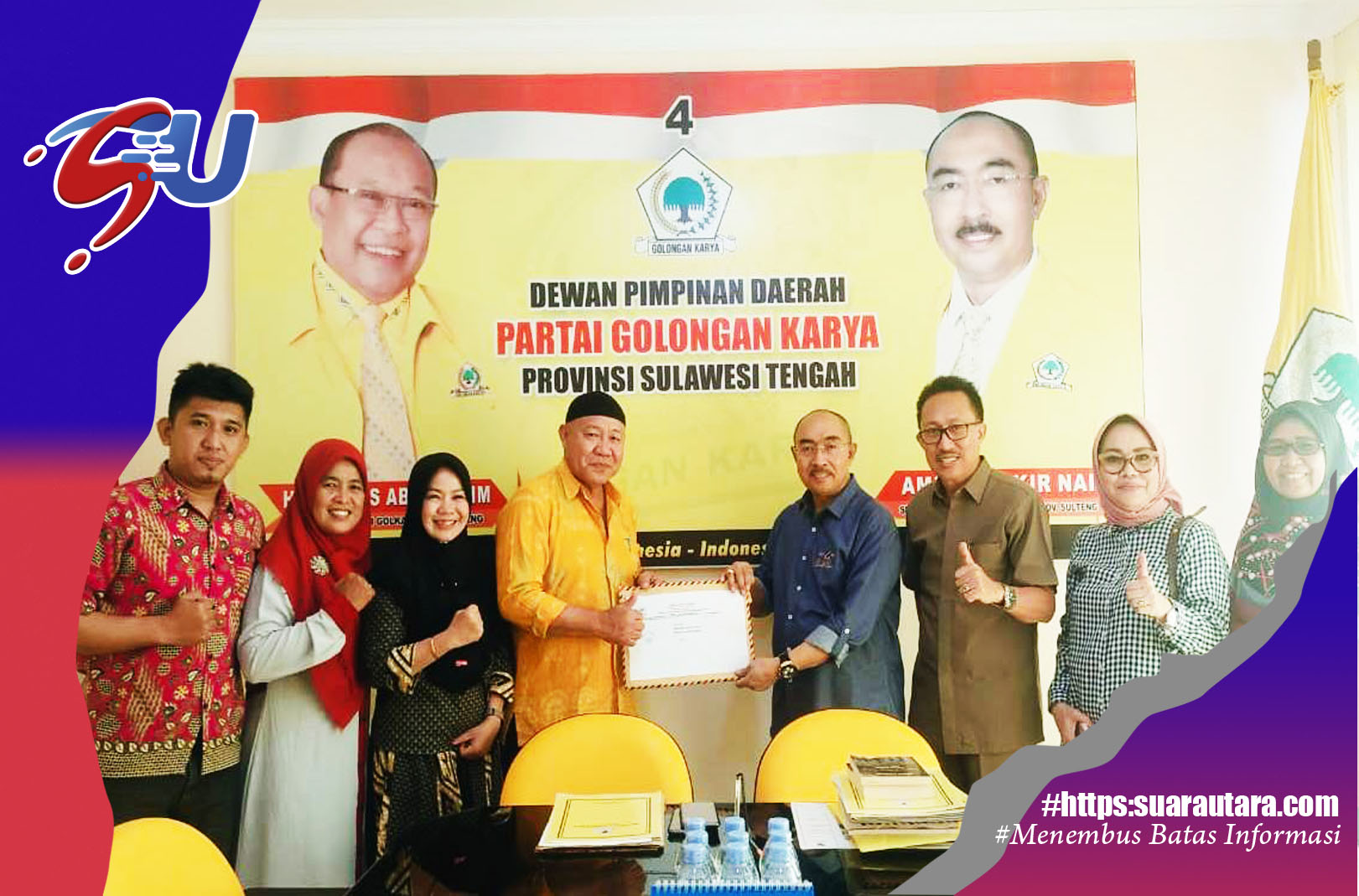 Sekretaris DPD I Golkar Sulteng, Amran Bakir Nain saat menerima ketua DPD II Golkar Buol H.Abdullah Batalipu bersama jajaran pengurus menyerahkan hasil pelaksanaan Muscam di 9 Kecamatan, (Rabu,6/7/2022) di Sekretariat DPD I di Kota Palu (Foto :IST)