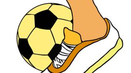 foot kicks a soccer ball black and white vector illustration