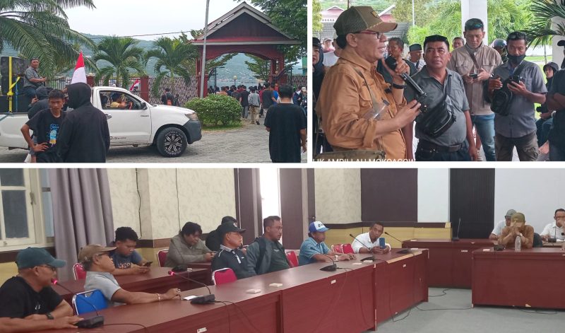 Foto Mustaqin Suling Korlap Aksi Demo bersama beberapa masa Aksi yang di terima Kabag Persidangan DPRD banggai