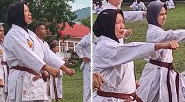 Foto Saat halima ineng dalam mengikuti serangkaian latihan kenaikan sabuk