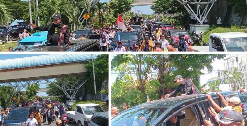 Foto Tampak Bupati banggai terpilih mengalami warga yang menunggu sepanjang jalan dari Bandara ke kota