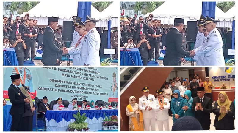 Foto Gubernur sulteng Saat ucapkan selamat pada Bupati banggai dan Wabup