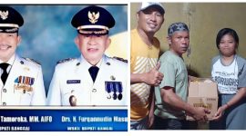 Foto Saat pengurus menyerahkan bantuan pada anak-anak yatim