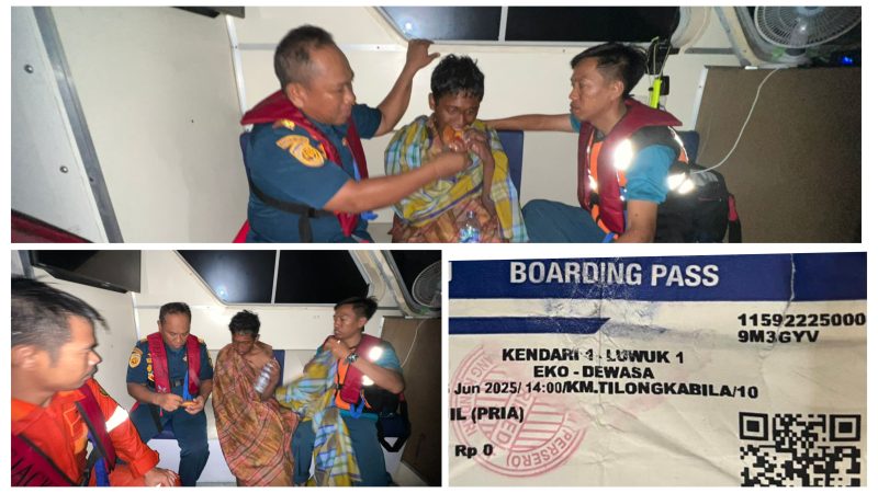 Foto Kepala Syahbandar Hasfar berikan minuman dan makan serta selimut pada korban selamat