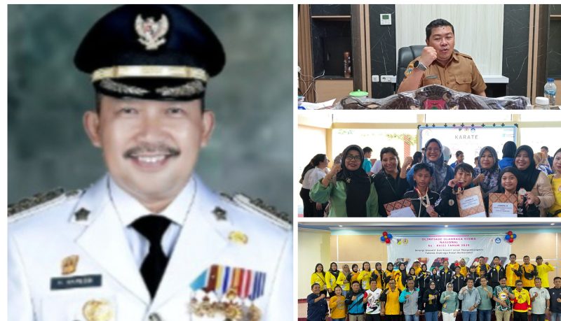 Foto Bupati Ir H Amirudin bersama Kadisdikbud Safrudin Hinelo dan para siswa peraih medali perak
