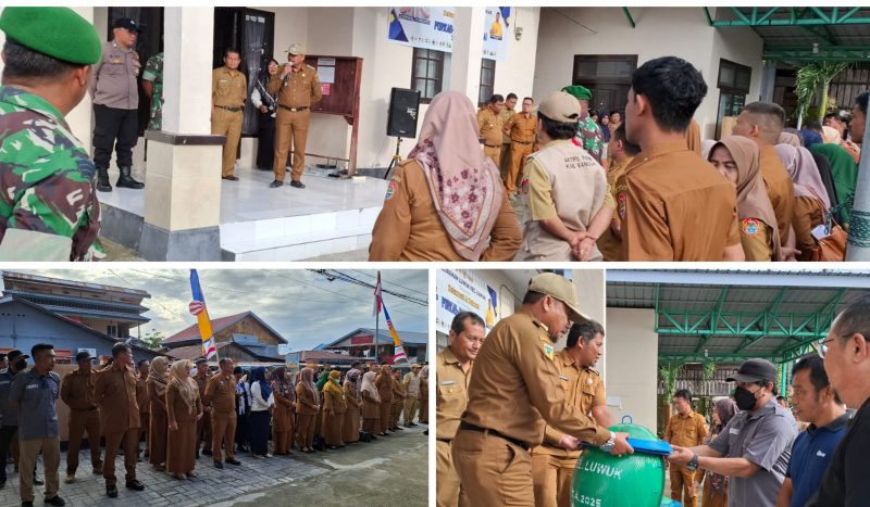 Foto Camat Luwuk Ridwan Polopa dan penyerahan Tempat sampah di Kelurahan Luwuk 