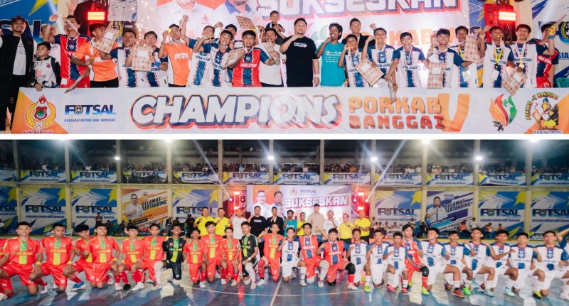 Foto Bersama denganpara tim futsal yang meraih medali 