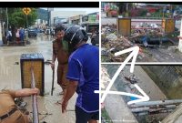 Foto Saat Banjir Camat Luwuk Ridwan Polopa dan Stafnya turun langsung atasi penyebab banjir. Pipa PDAM