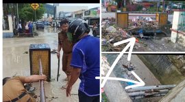 Foto Saat Banjir Camat Luwuk Ridwan Polopa dan Stafnya turun langsung atasi penyebab banjir. Pipa PDAM