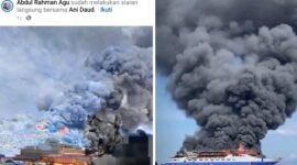 Foto Detik Detik Kepanikan di Laut Talaud KM Barcelona V Terbakar Nelayan Selamatkan Penumpang
