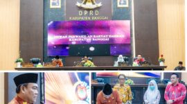 Foto Sekda saat berikan sambutan dan dilangsungkan tanda tangan di saksikan Wakil Satu dan Dua 