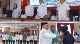 Foto Wabup Banngai Drs H.Furqnuddin di dampingi Kaban BKD Safrudin Hinelo.S.STP.M.Si semakin tanda dimulainya Bimtek pada salah seorang peserta 