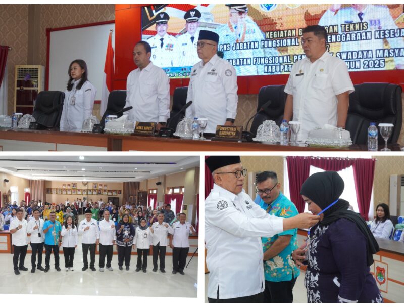 Foto Wabup Banngai Drs H.Furqnuddin di dampingi Kaban BKD Safrudin Hinelo.S.STP.M.Si semakin tanda dimulainya Bimtek pada salah seorang peserta