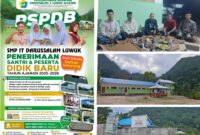 Foto Tampak Bangunan sekolah dan pamplet penerima murid baru serta para pengurus Yayasan.