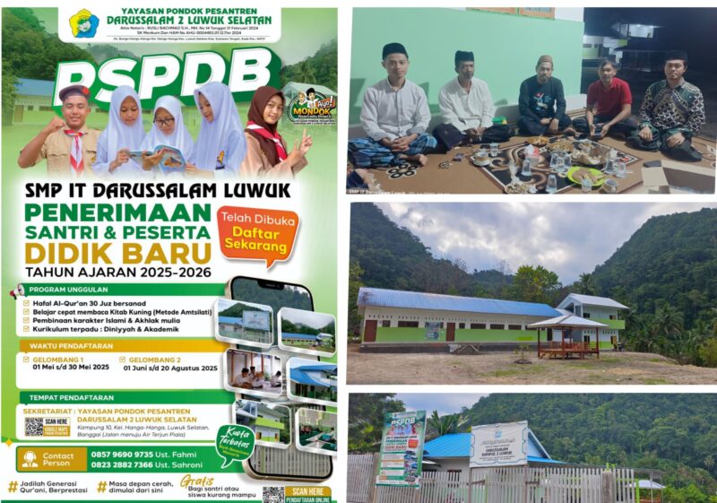 Foto Tampak Bangunan sekolah dan pamplet penerima murid baru serta para pengurus Yayasan.