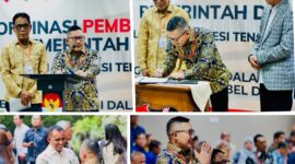 Foto Bupati Ir H.Amirudin dan Ketua Dprd Banggai H.Sarifudin Tjatjo.SH lakukan tanda tangan di saksikan Ketua KPK-RI serat Gubernur Sulteng Bersalaman dengan Bupati