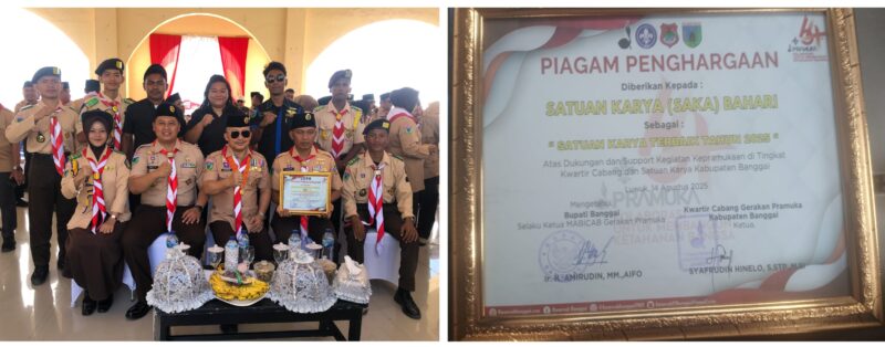 Foto Bupati Banggai Ir. H. Amirudin Tamoreka, MM., AIFO selaku Majelis Pembimbing Cabang Banggai, didampingi Ketua Kwarcab Banggai Syarifuddin Hinelo, S.STP., M.Si dan Sekretaris Daerah Banggai M. Ramli Tongko, S.Sos., ST, M.Si,Komandan Lanal Palu Kolonel Laut (P) Marthinus Sir, yang diwakili Komandan Posal Luwuk Lettu Laut (K) Willy Septian, turut hadir mendampingi Saka Bahari. 
