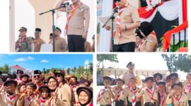 Foto, Bupati Banggai, Amirudin, MM, dalam amanatnya pada upacara peringatan Hari Pramuka ke-64,Ketua Kwartir Cabang (Kwarcab) Gerakan Pramuka Banggai, Syafrudin Hinelo, melaporkan berbagai capaian