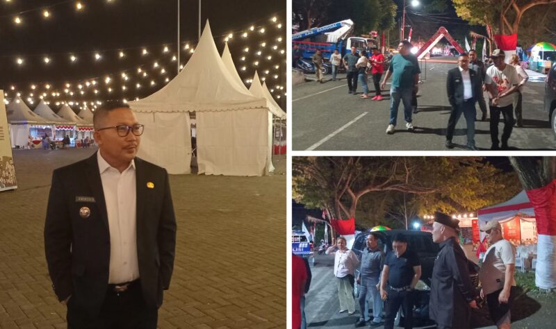 Foto Bupati Ir.H.Amirudin saat Cek lokasi Persiapan upacara besok 17 agustus2025.di dampingi Anggota DPR-RI, Ir H.Beniyanto.Tamoreka dan para OPD yang sempat hadir.