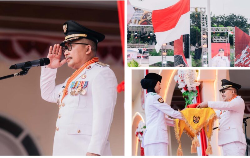 Foto Bupati Ir H.Amirudin.MM.AIFO memimpin Detik -detik Prolamasi HUT-RI Ke 80 upacara 17 Agustus 2025 Lapangan Tribun Mirqan Kompleks Kantor Bupati Bukit halimun