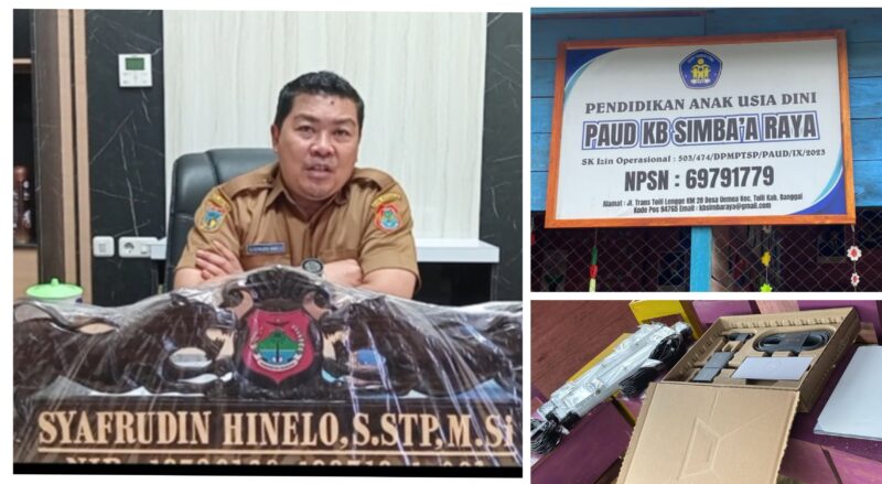 Foto Kadisdikbud banggai Safrudin Hinelo.S.STP.M.Si dan alat Starlink Yang di bagikan buat PAUD Uemea Kecamatan toili