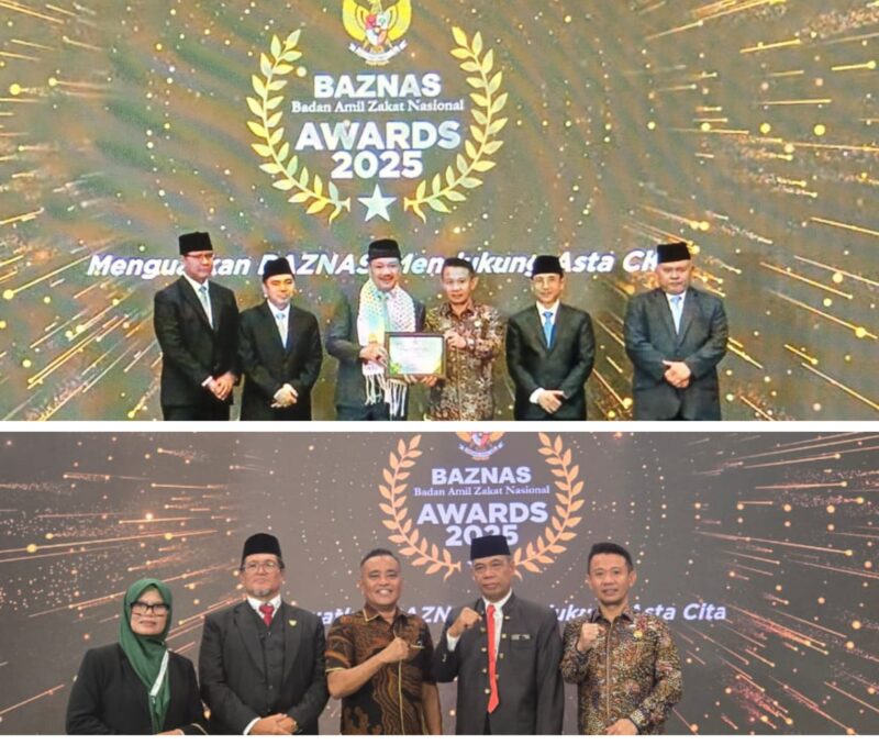 Foto Menteri Agama RI Prof. Dr. K.H. Nasaruddin Umar. Menyerahkan Penghargaan pada Kabag Kesra Sekda banggai H.Rifai Mahiwa.
