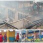 Foto Tampak ruang Kelas yang Hangus Terbakar serta petugas Damkar sedang Lakukan pemadaman serta Tim Dari Dinas Pendidikan turun ke lokasi 
