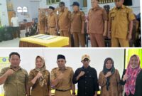 Foto Bersama  Kades Definitip Darto.S dan mantan Kades Plt Meylinda Djafar.SH bersama staf desa Gomuo
