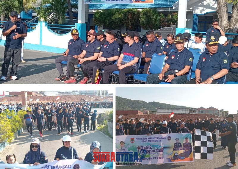 Foto Wakili Bupati Dan Wakil Bupati banggai Staf Khusus Bidang Hukum Mujiono Lasitata di dampingi Unsur Forkopimda dan Unsur OPD Camat Luwuk serta pihak Instansi Swasta ikut Jalan sehat