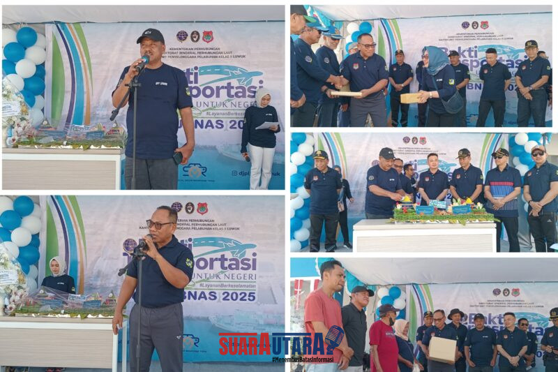 Foto Staf Khusus Bidang Hukum Mujiono Lasitata. Dan Kepala KUPP Kelas II Luwuk Hasfar.M.SE.M.M dalam penyampaian dan di rangkaian pemotongan tumpeng Harhubnas2025 di saksikan Unsur Forkopimda banggai