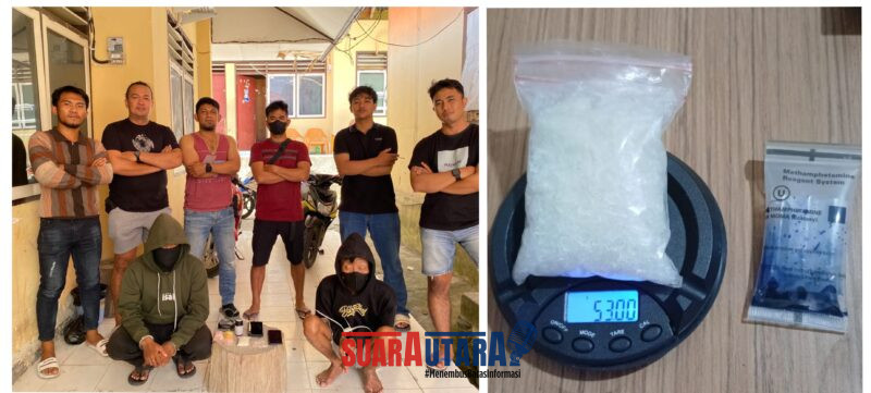 Foto tim opsnal Satnarkoba Polres Bangga pria berinisial AM (30) dan RS (35), warga Kota Luwuk