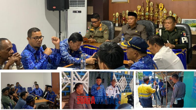 Foto Kadishub banggai Farid Hasbullah Karim.SH.M.H Bersama Tim Gelar pertemuan terkait keluhan warga maahas karena kabel telkom / Internet terputus akibat di senggol truk kontener