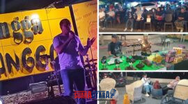 Foto Kadispar Banggai Ismet Wardana.S.STP saat memberikan sambutan dan di dampingi Sekdis Heri Mantuges Kabid Ekraf Dewiyanti Lamala dan Kabid Pemasaran Ferry Ledder staf dan warga masyarakat 