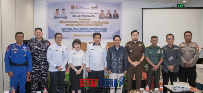 foto istimewa  : Plt. Asisten Administrasi Umum Setda Banggai, Drs. Damri Dayanun, M.Si, pihak PT Len Telekomunikasi Indonesia (LTI)  dan Kadis Perikanan Ferlin Monggesang serta unsur Forkopimda banggai