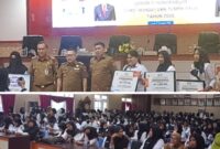 foto istimewa : Bupati banggai Ir.H.Amirudin.MM, Bersama Sekda Moh.Ramli Tongko, Dan Kadisdikbud, Safrudin Hinelo.S.STP.M.Si dalam penyerahan honorarium Guru dan Tenaga pendidik