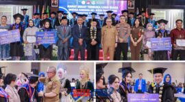 foto istimewa : Wabup banggai Drs H.Furqanuddin.MM,saat hadiri wisuda mahasiswa untika di dampingi Rektor Untika Taufik Bidullah