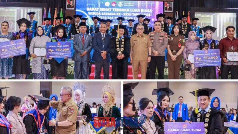 foto istimewa : Wabup banggai Drs H.Furqanuddin.MM,saat hadiri wisuda mahasiswa untika di dampingi Rektor Untika Taufik Bidullah