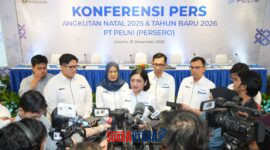 foto istimewa : Didepan para pewarta Direktur Utama PT PELNI Tri Andayani didampingi Pejabat sampaikan persiapan nya 