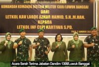 foto istimewa : Humas Kodim 1308/LB BersamaKomandan Korem 132/Tadulako, Brigjen TNI Deni Gunawan, S.E, Upacara Serah Terima Jabatan (Sertijab) Komandan Kodim 1308/Luwuk Banggai. 