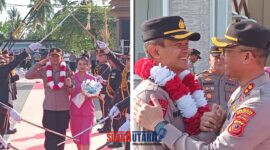 foto istimewa : Tampak AKBP Wayan bersama istri dalam penyambutan pedang pora dan bertemu pejabat lama AKBP Putu penuh keakrapan 