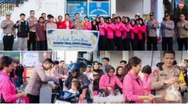 foto istimewa Kapolres banggai AKBP Wayan bersama Ketua Bhayangkari Pimpin langsung pembagian Takjil di bulan penuh berkah.