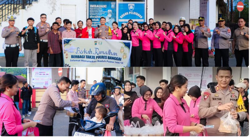 foto istimewa Kapolres banggai AKBP Wayan bersama Ketua Bhayangkari Pimpin langsung pembagian Takjil di bulan penuh berkah.