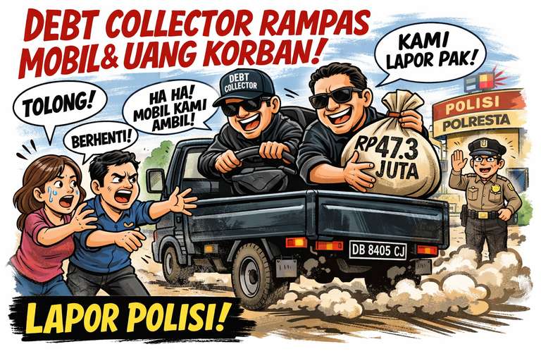 Debt Collector Diduga Rampas Mobil dan Uang Rp47,3 Juta, (Foto: Karikatur)