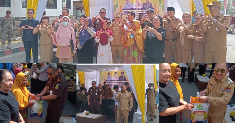 foto istimewa : Bupati Banggai Ir H.Amirudin.SP.MP.MM.AIFO, Bersama Kajari Akbar.SH.MH.Saat berikan secara simbolis sembako pada warga masyarakat.