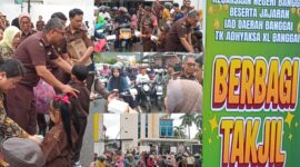 foto istimewa : Kajari Akbar.SH.MH bersama Ketua IAD Nyonya Belo Akbar turun langsung Bagikan 300 takjil yang di persiapkan 