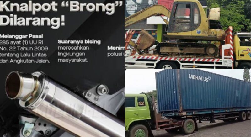 foto istimewa : Tampak Truk kontener dan Truk.Angkut alat berat serta banyaknya motor mobil paka knalpot Brong kebisingan banyak di keluhkan warga luwuk