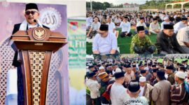 foto istimewa : Bupati Ir H.Amirudin.SP.MP.MM Saat Sampaikan Khotbah  Idul Fitri 1447Hidjriah  penuh persatuan
